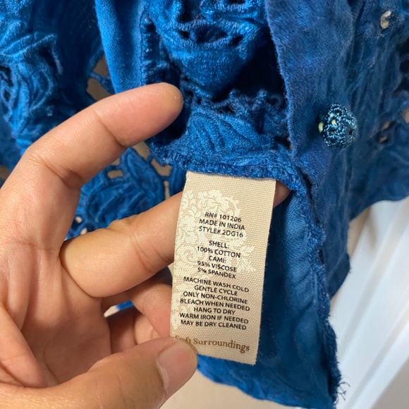 Soft Surroundings Batik  Blue Linen  Size L Long Sleeves i - Picture 13 of 13